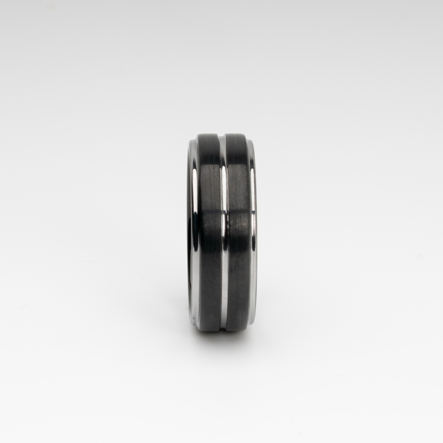 Tungsten Carbide Ring –  Two-Tone Grooved Ring Black Silvetone