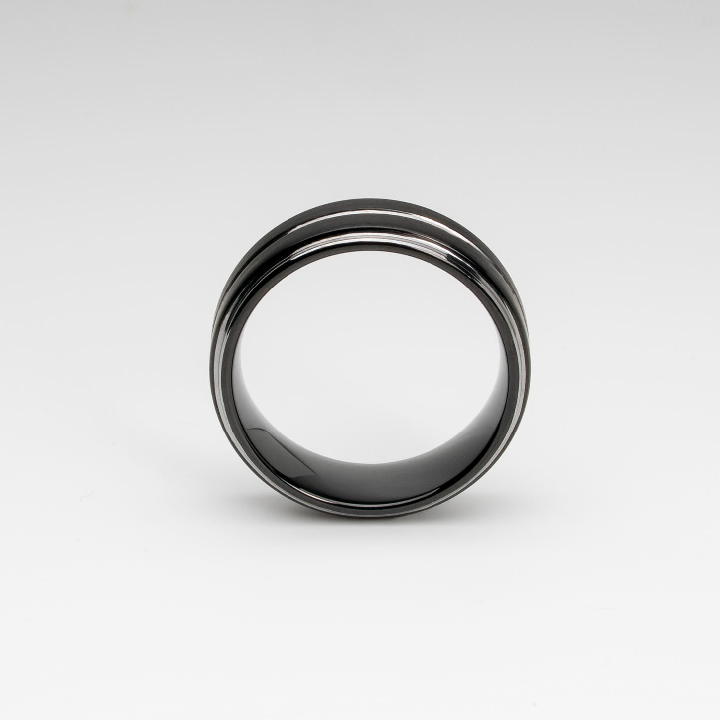 Tungsten Carbide Ring –  Two-Tone Grooved Ring Black Silvetone