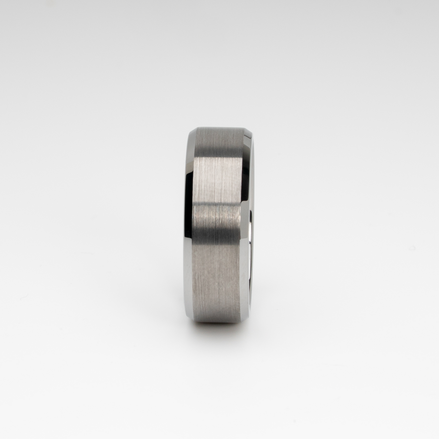Tungsten Carbide Ring – White Brushed Center Beveled Edge Band