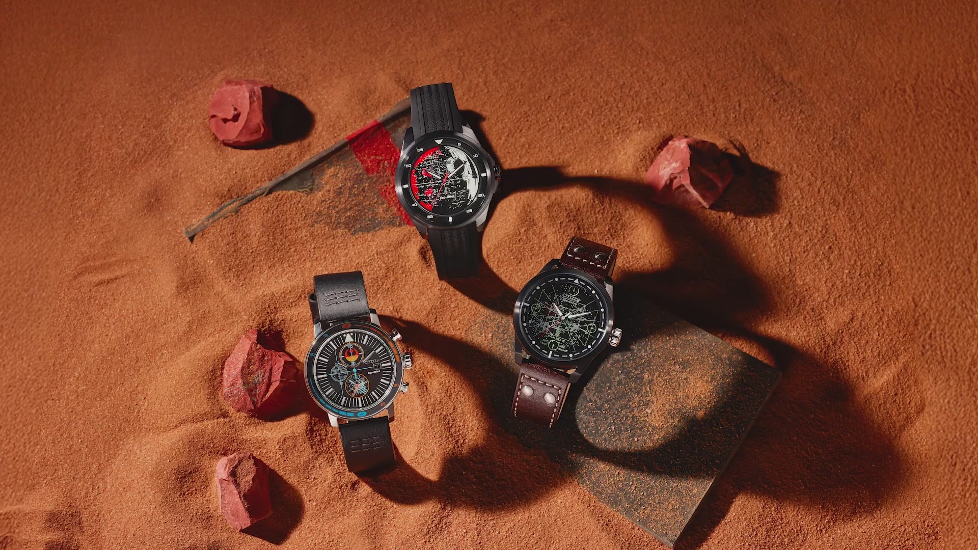 Citizen Star Wars AW1738-05W X-Wing and TIE Fighter Edition Watch – 45mm Black Ion-Plated Case, Eco-Drive, Brown Leather Strap, Neon Cockpit-Inspired Dial, Rebel Alliance Engraved Case Back