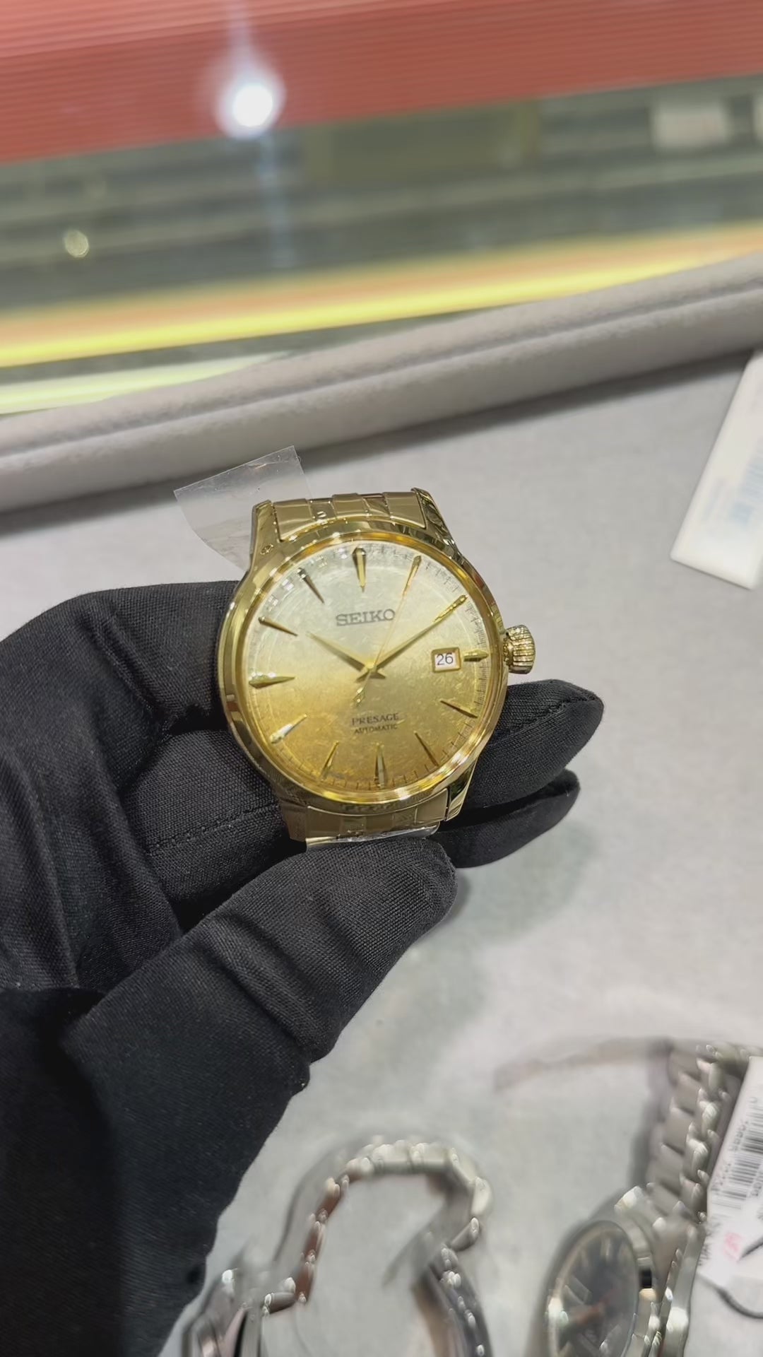 SEIKO SRPK46 Presage Cocktail Time U.S. Special Creation – Gold Dial Inspired by Beer Julep Cocktail, Automatic Watch with Gold Stainless Steel Bracelet
