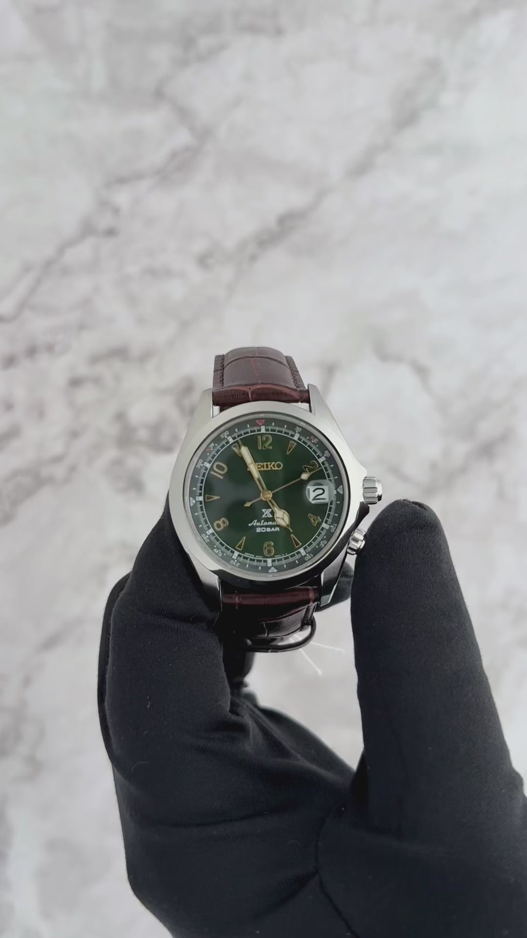 SEIKO PROSPEX SPB121 Alpinist Watch – Green Sunray Dial with Compass Bezel and Brown Leather Strap, 200m Water Resistant Adventure Timepiece