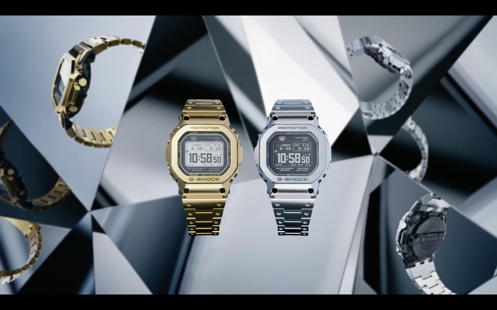 Casio G-SHOCK Full Metal 5000 Series GMW-BZ5000GD-9 in gold ion-plated stainless steel – advanced full-metal shock-resistant structure, high-contrast MIP LCD, Tough Solar, Bluetooth, and Multiband 6.