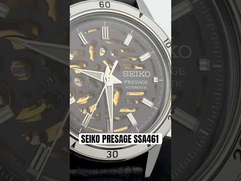 Seiko Presage SSA461 Style60’s automatic watch with stainless steel case, leather strap, box-shaped Hardlex crystal, LumiBrite hands and indexes, and see-through screw case back.