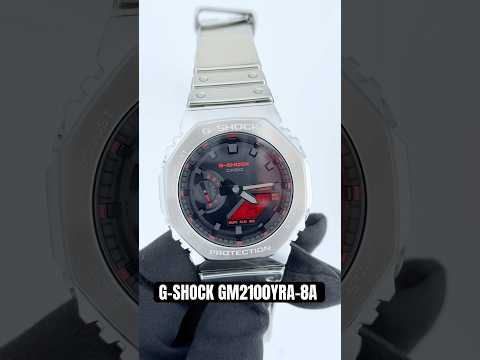 G-SHOCK GM2100YRA-8A analog-digital watch with octagonal stainless steel bezel, gray metallic finish, silicone resin band, and 200m water resistance.