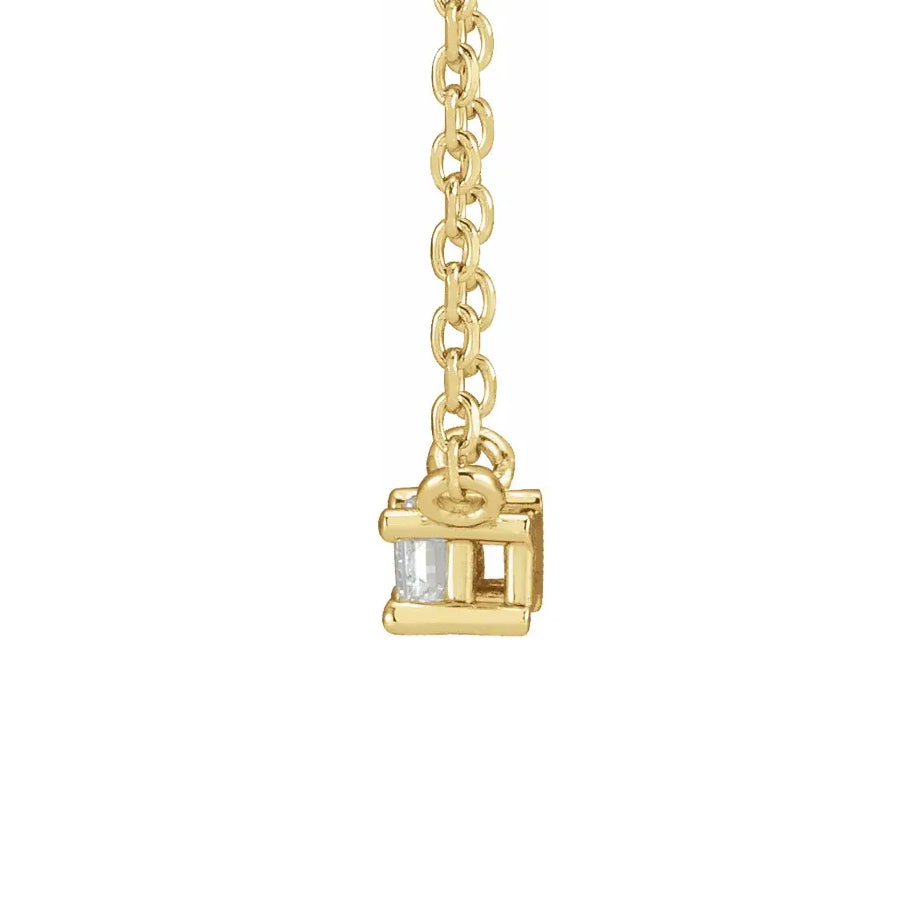 14K Yellow Solid Gold .07 CT Diamond Baguette Solitaire Necklace