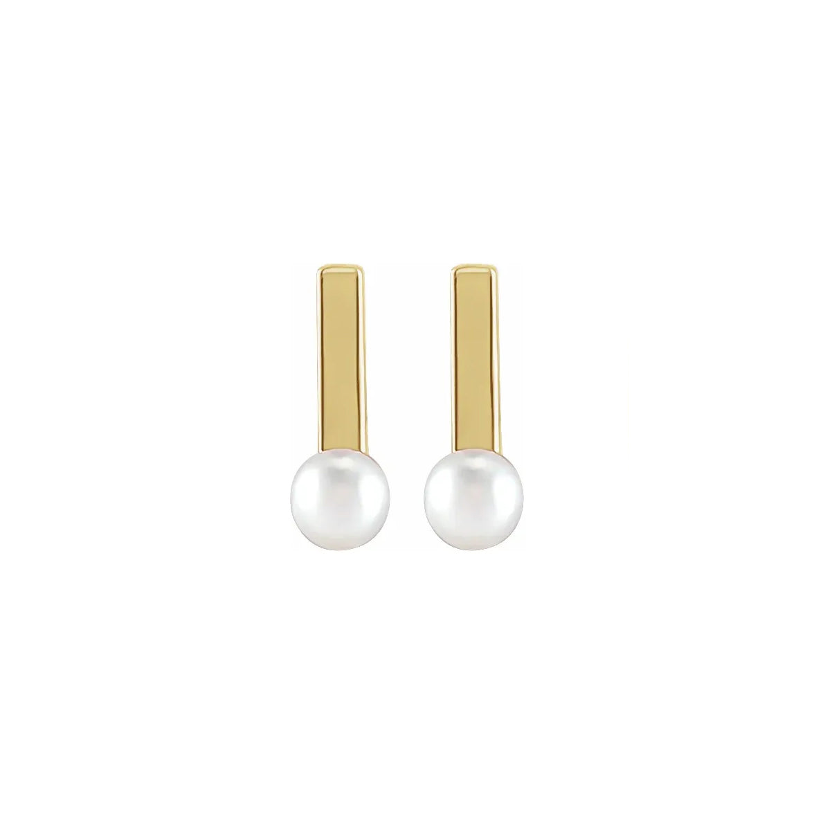 14K Yellow Solid Gold Cultured Seed Pearl Bar Earrings