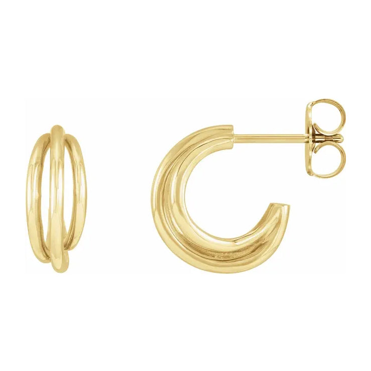 14K Yellow Solid Gold Multi-Layer Hoop Earrings