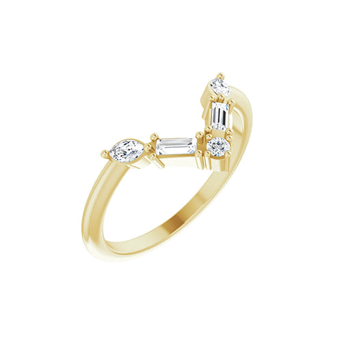 14K Yellow Solid Gold 1/4 CTW Natural Diamond V Bar Ring