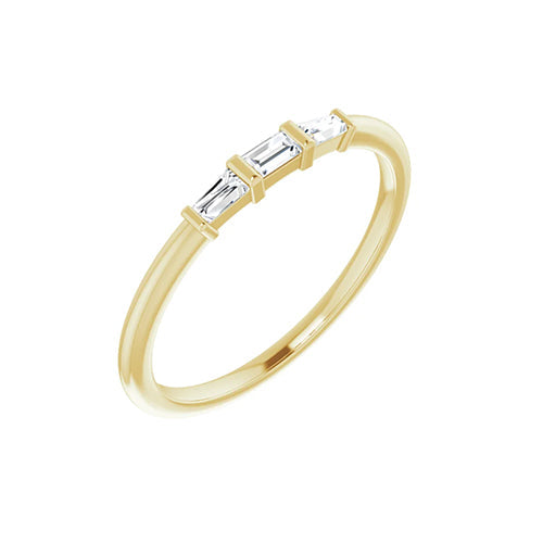 14K Yellow Solid Gold 1/6 CTW Diamond Baguette Three-Stone Stackable Ring