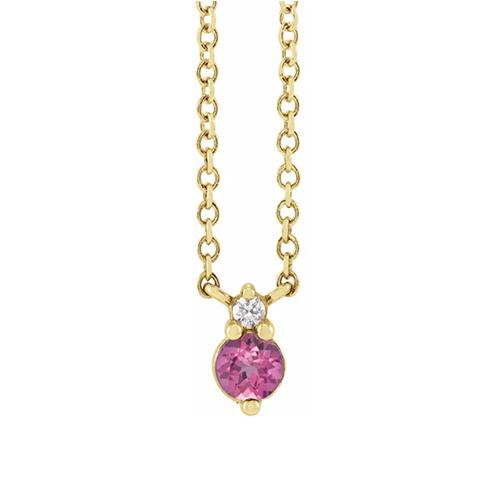 14K Yellow Solid Gold - PINK Sapphire & .015 CTW Diamond 18" Necklace