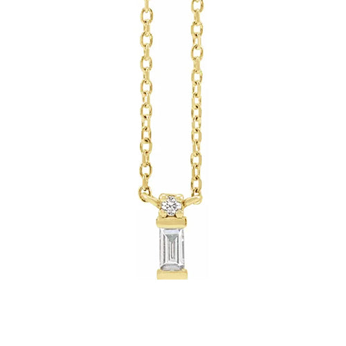 14K Yellow Solid Gold .07 CTW Diamond Bar 18" Necklace