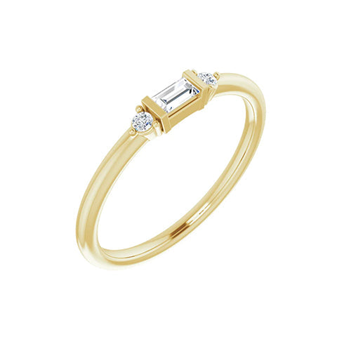 14K Yellow Solid Gold 1/8 CTW Baguette + Round Diamond Stackable Ring