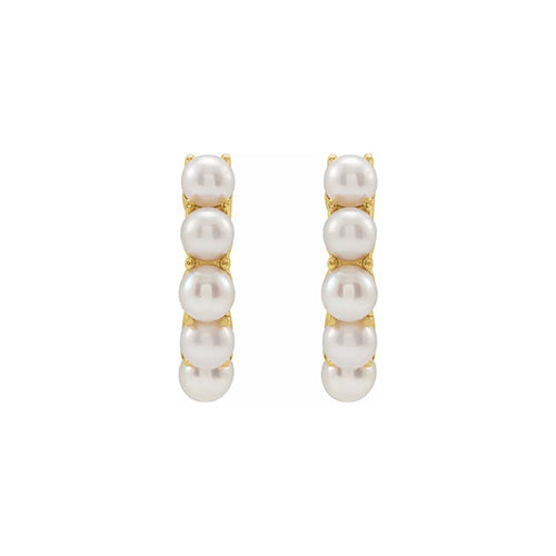 14K Yellow Solid Gold Freshwater Cultured Pearl 13.98 mm Huggie Earrings