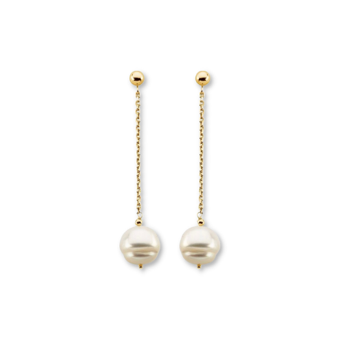 Circle Freshwater Cultured Pearl Chain Earrings