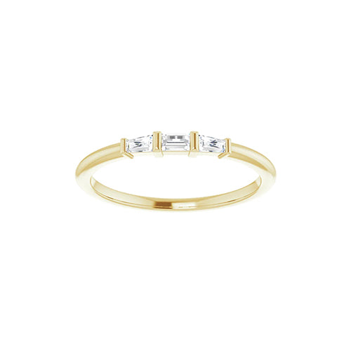 14K Yellow Solid Gold 1/6 CTW Diamond Baguette Three-Stone Stackable Ring