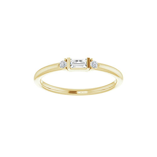 14K Yellow Solid Gold 1/8 CTW Baguette + Round Diamond Stackable Ring