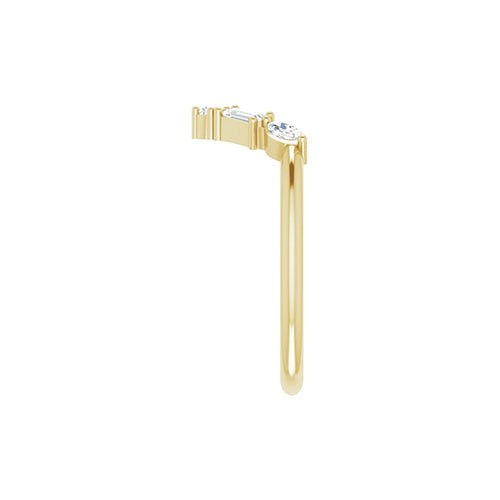 14K Yellow Solid Gold 1/4 CTW Natural Diamond V Bar Ring