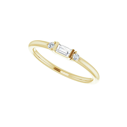 14K Yellow Solid Gold 1/8 CTW Baguette + Round Diamond Stackable Ring