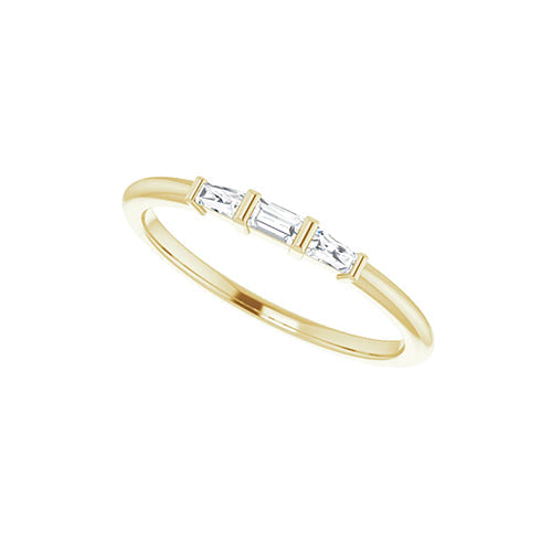 14K Yellow Solid Gold 1/6 CTW Diamond Baguette Three-Stone Stackable Ring