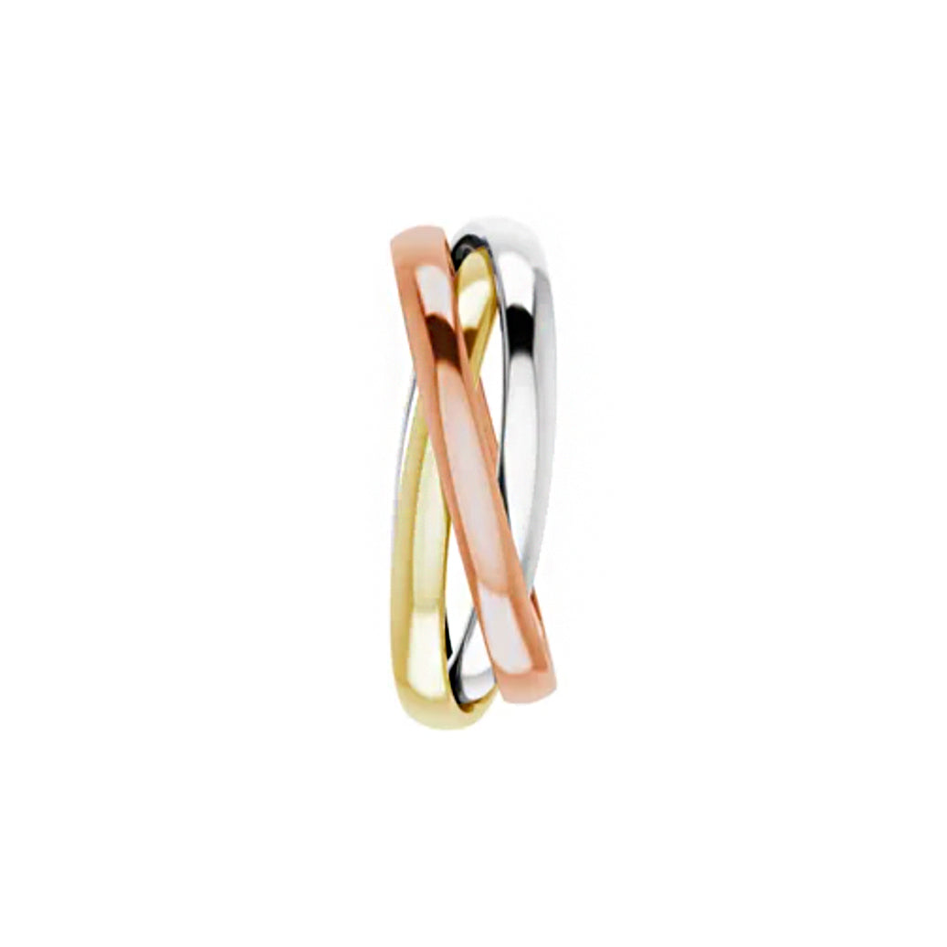 Tri-Color Three Band Rolling Ring 14K Solid Gold