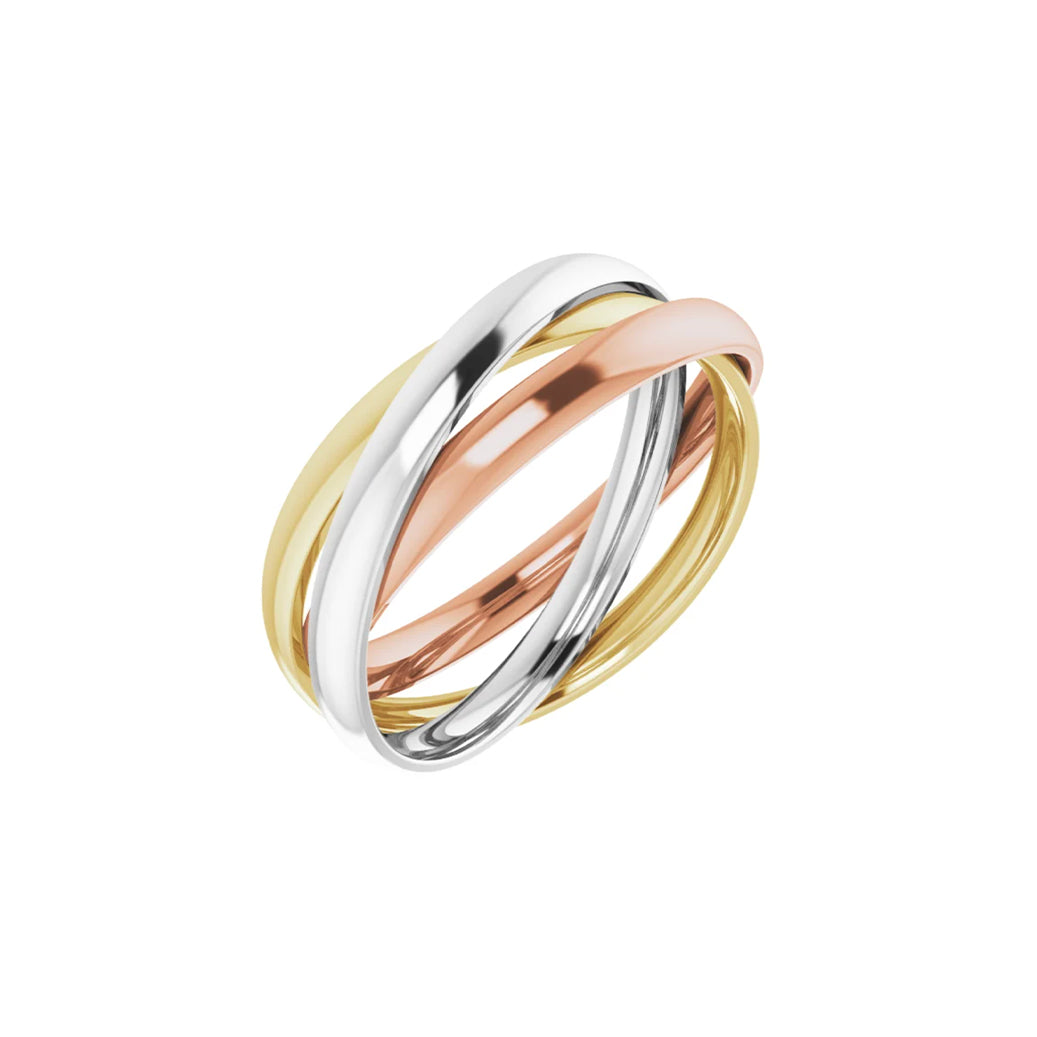 Tri-Color Three Band Rolling Ring 14K Solid Gold