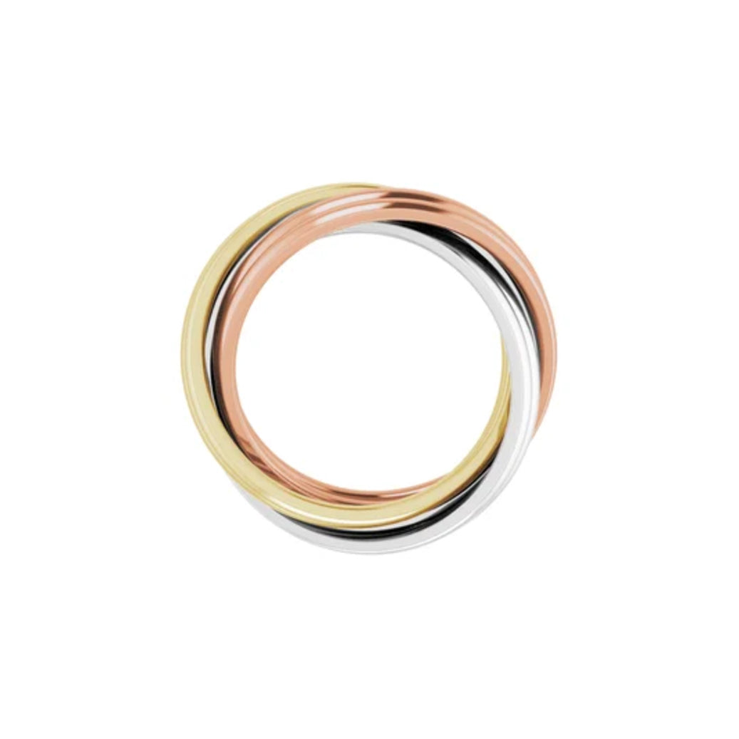 Tri-Color 6-Band Rolling Ring 14K Solid Gold