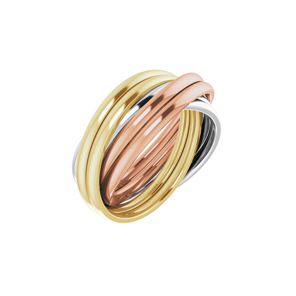 Tri-Color 6-Band Rolling Ring 14K Solid Gold