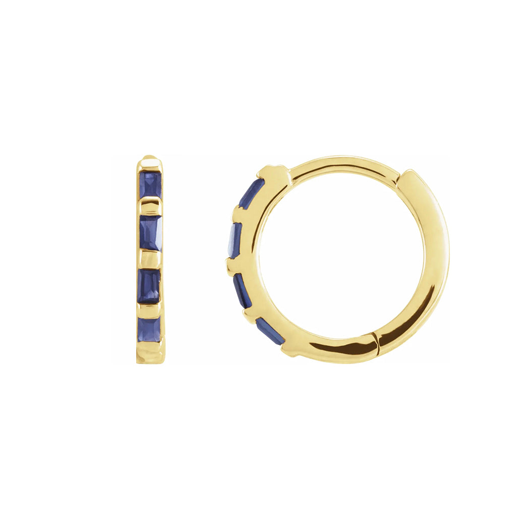 14K Yellow Natural Blue Sapphire Huggie Earrings