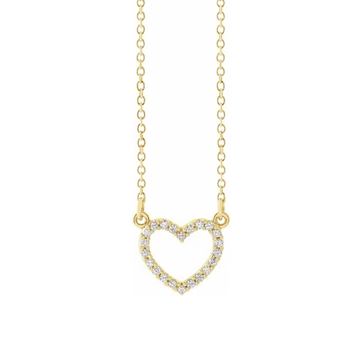 14K Solid Gold .08 CTW Natural Diamond Petite Heart 16" Necklace