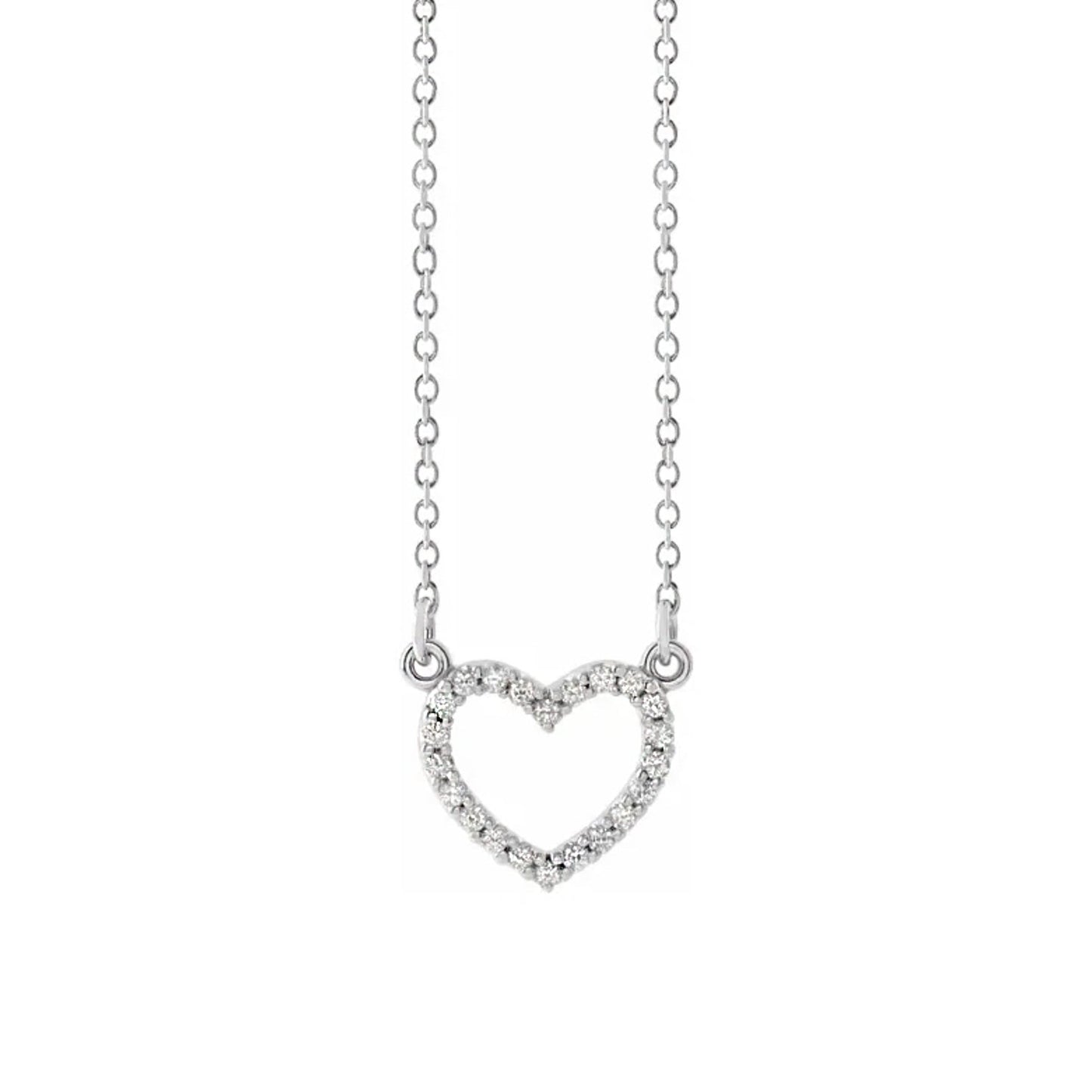 14K Solid Gold .08 CTW Natural Diamond Petite Heart 16" Necklace