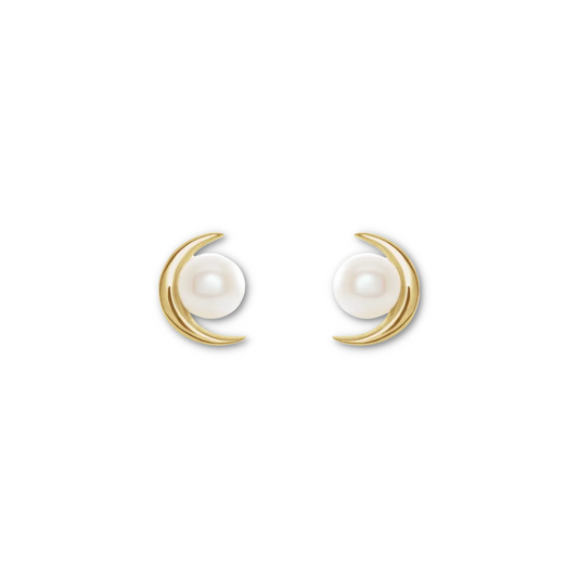 Crescent + Cultured Freshwater Pearl Earrings