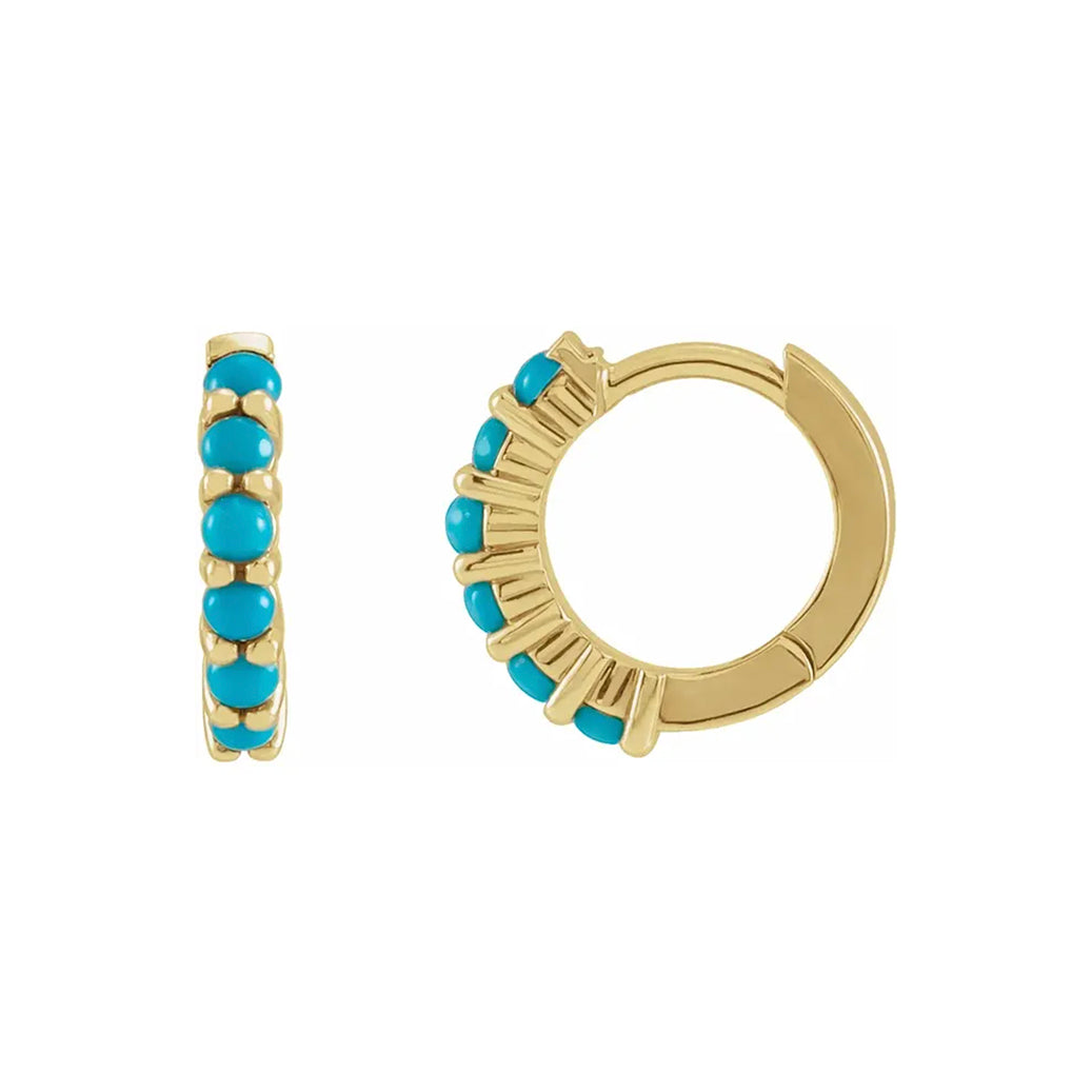 14K Yellow 12.2 mm Natural Turquoise Huggie Hoop Earrings