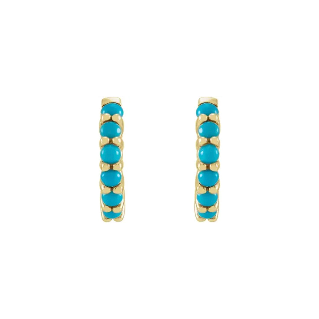 14K Yellow 12.2 mm Natural Turquoise Huggie Hoop Earrings