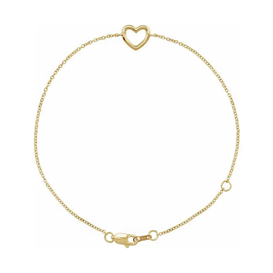 14K Solid Gold Heart 6 1/2-7 1/2" Bracelet