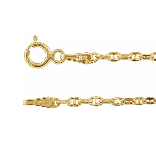 14K Yellow Solid Gold 1.8 mm Hollow Diamond-Cut Anchor Chain