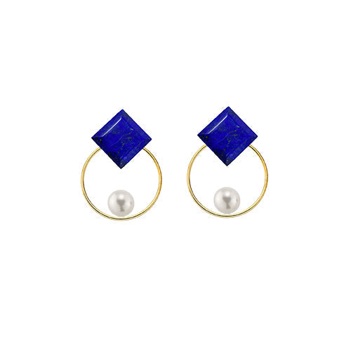 Lapis Lazuli Square + Freshwater pearl 14/20 GF Circle earring