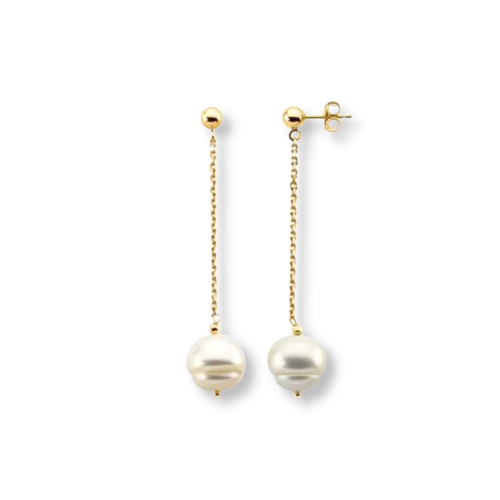 Circle Freshwater Cultured Pearl Chain Earrings