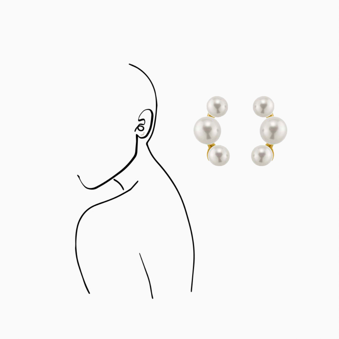 14K Yellow Solid Gold three round Freshwater Pearl Earrings