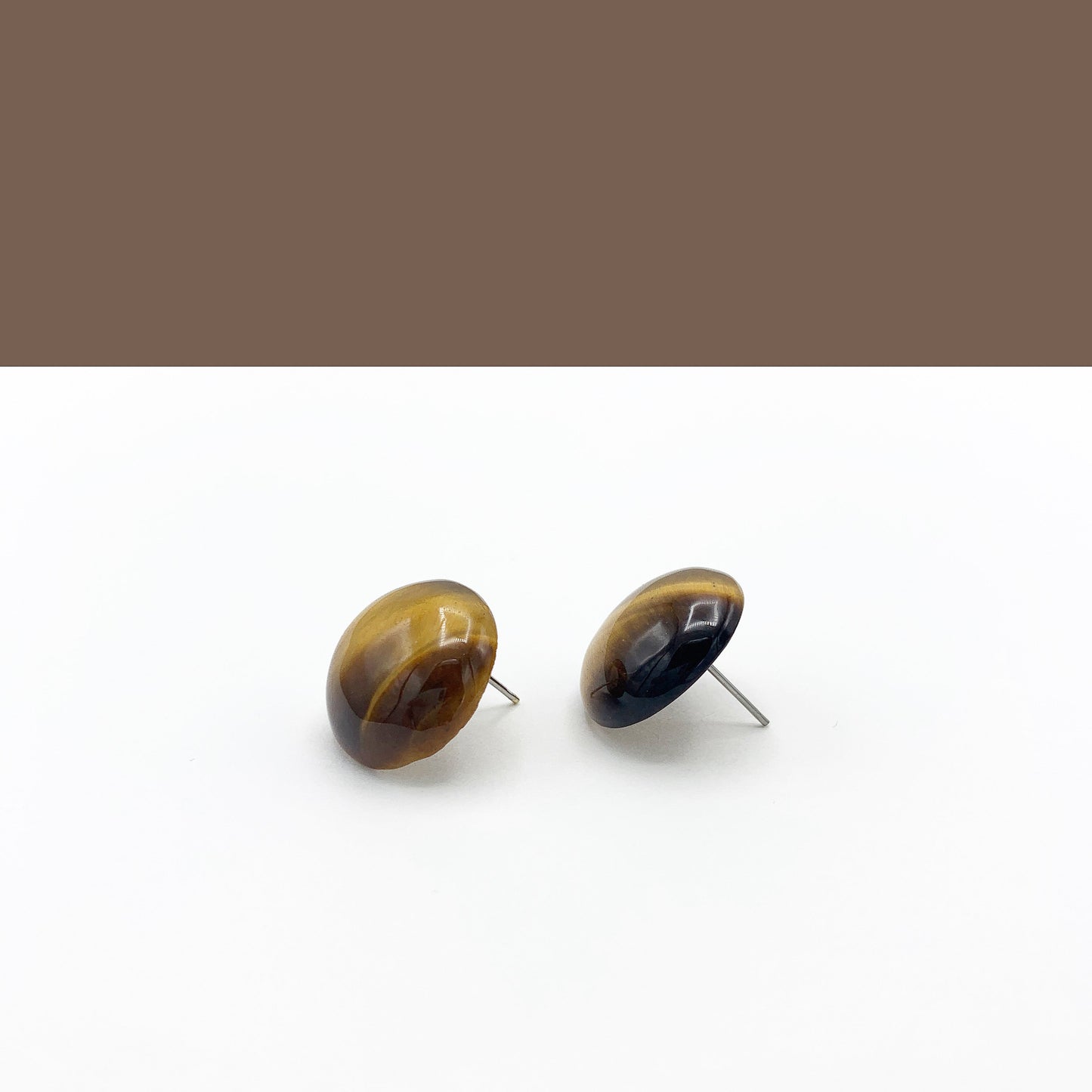 tiger's eye + pearl round GF earrings