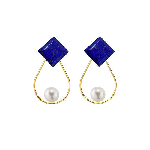 Lapis Lazuli Square + freshwater pearl teardrop earrings