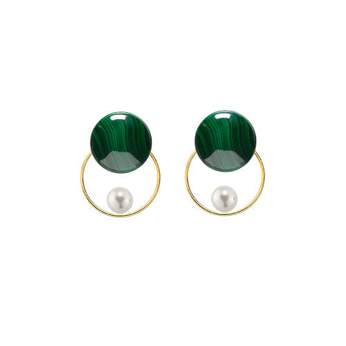 Malachite Round + Pearl + Circle 14/20 GF Earrings