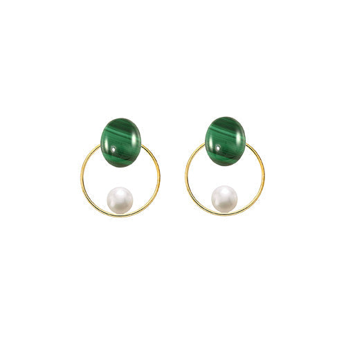 Malachite Oval + Pearl + Circle 14/20 GF Earrings