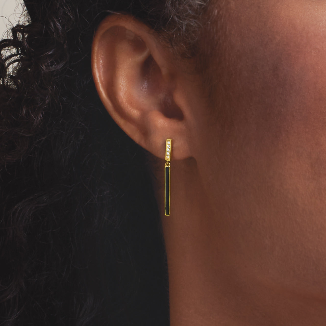 Black Enamel Bar Earrings